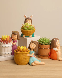 Nainileaf Basket Girls 4 inch raisin Pot - Set of 4  (Without Plant)