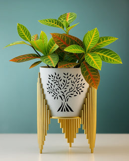 Nainileaf Metal designer pot with gold stand
