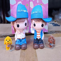 Hatted Lover Dolls Chain With Puppy ( 2 Pc - 1 Boy & 1 Girl with Dogs)
