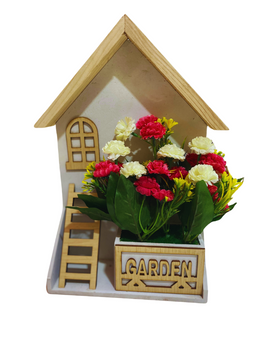 The Floral Studio White Flowers in Wooden Vase for Home Decoration